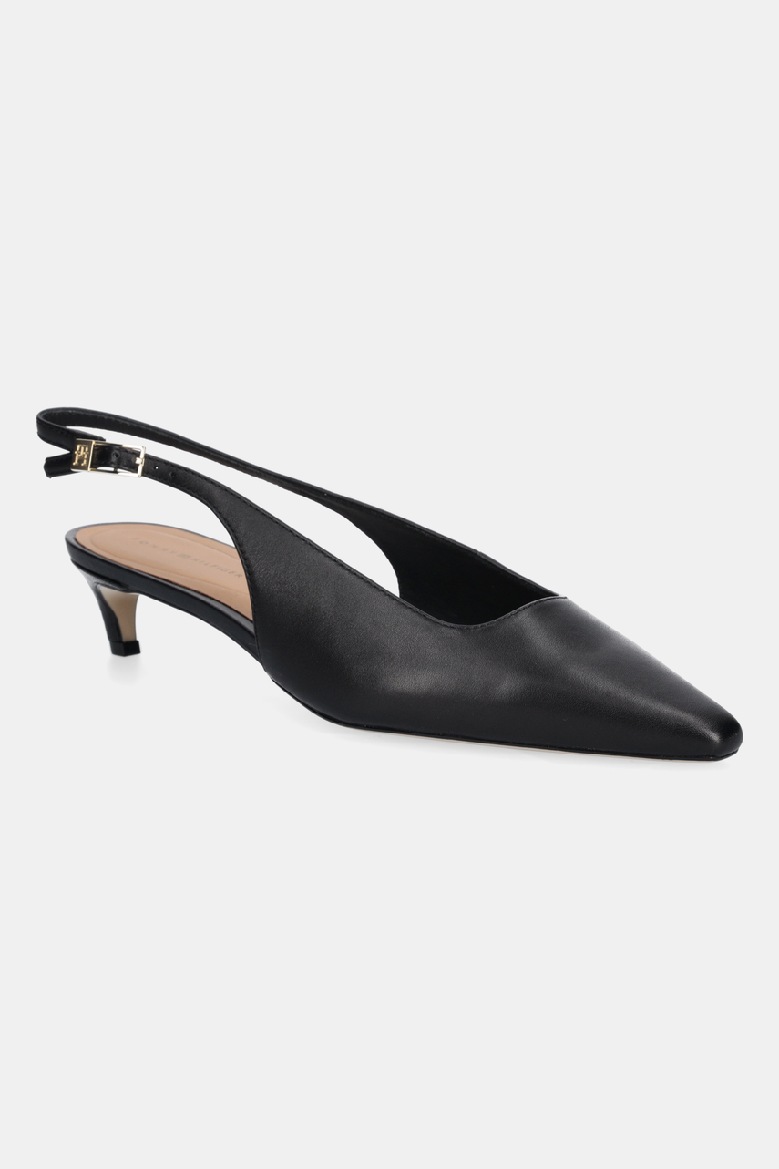 Levně Kožené lodičky Tommy Hilfiger SQUARED TOE KITTEN SLINGBACK černá barva, FW0FW08711