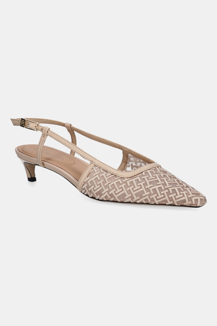 Levně Lodičky Tommy Hilfiger MONO SQUARED TOE KITTEN SLINGB béžová barva, FW0FW08746