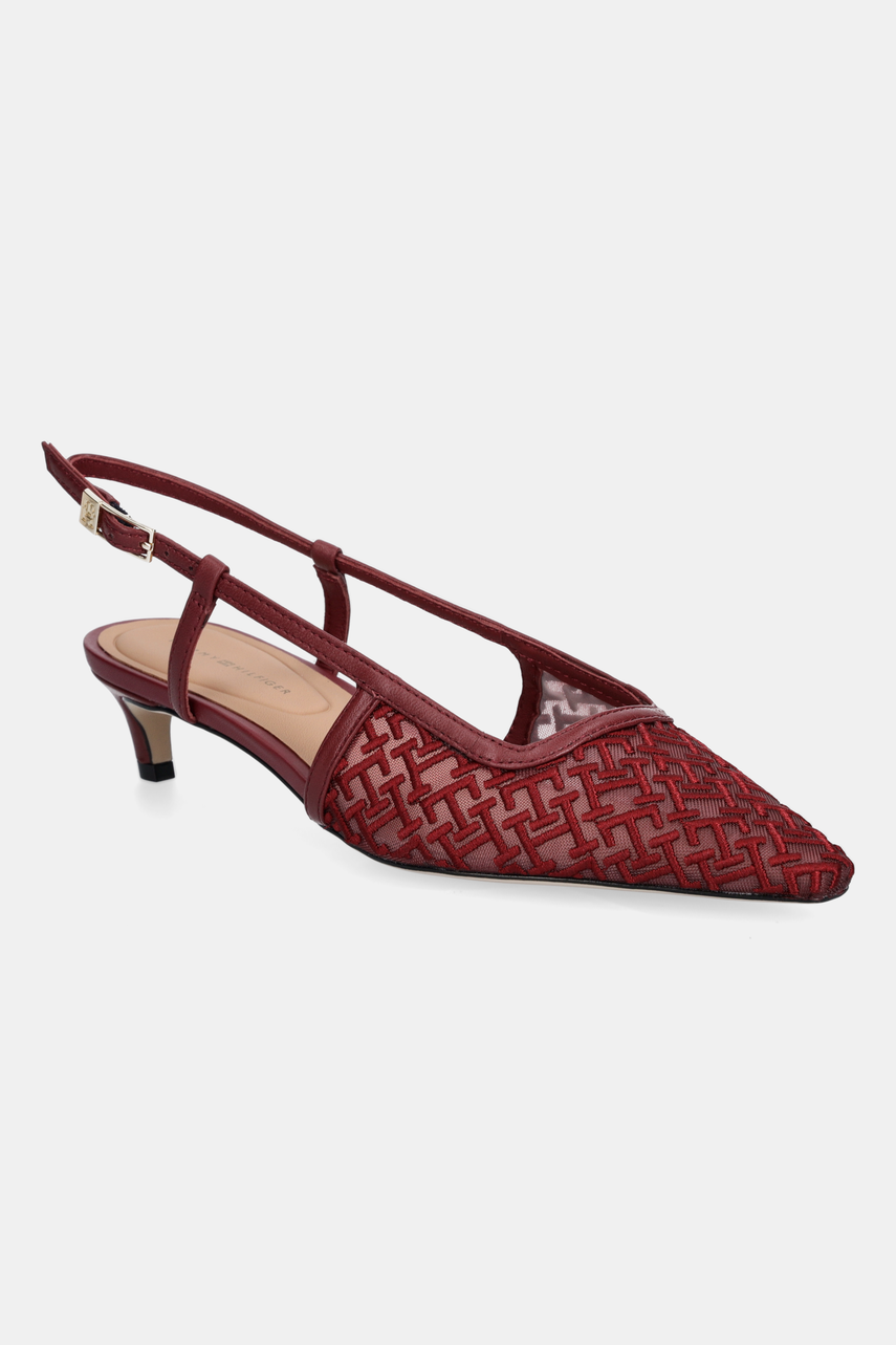 Levně Lodičky Tommy Hilfiger MONO SQUARED TOE KITTEN SLINGB vínová barva, FW0FW08746