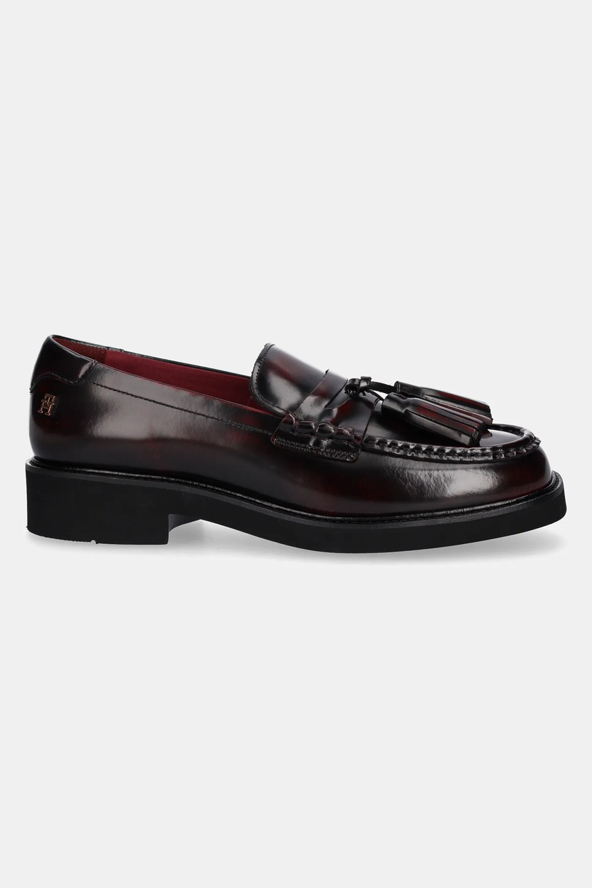 Кожаные мокасины Tommy Hilfiger TASSEL SQUARISH TOE LTHR LOAFER цвет бордовый на платформе FW0FW08749