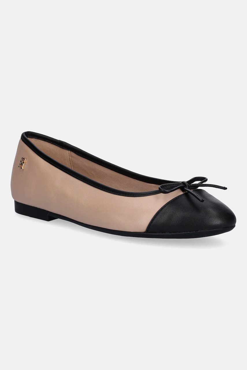 Levně Kožené baleríny Tommy Hilfiger TOE CAP LEATHER BALLERINA béžová barva, FW0FW08759