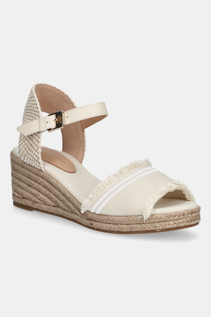 Levně Sandály Tommy Hilfiger FRINGE CANVAS MEDIUM WEDGE béžová barva, FW0FW08879