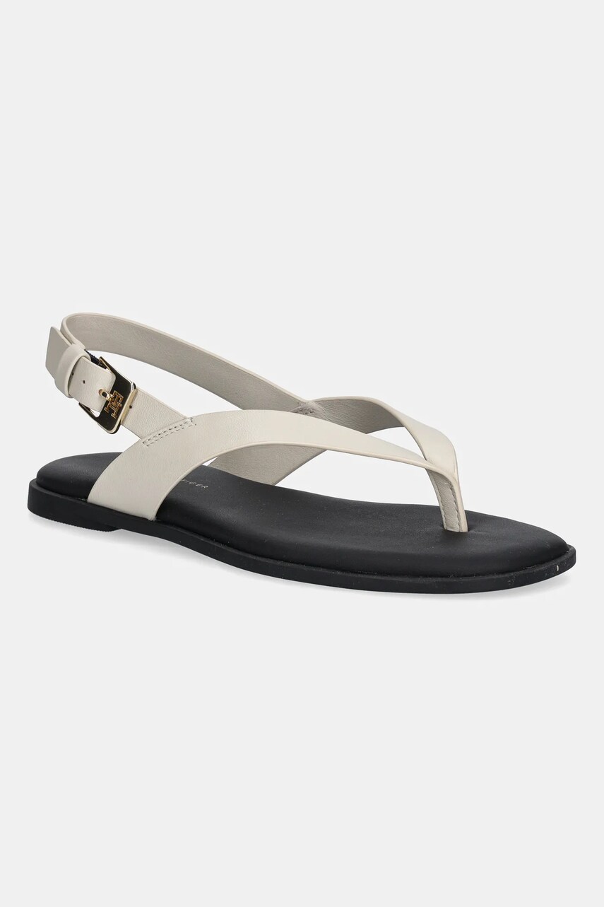 Levně Kožené sandály Tommy Hilfiger COLOR BLOCK THONG FLAT SANDAL dámské, béžová barva, FW0FW08883