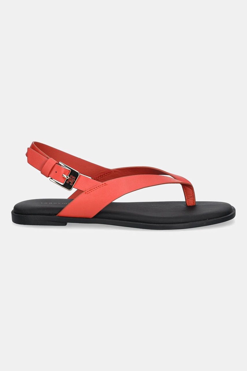 Кожаные сандалии Tommy Hilfiger COLOR BLOCK THONG FLAT SANDAL цвет красный FW0FW08883