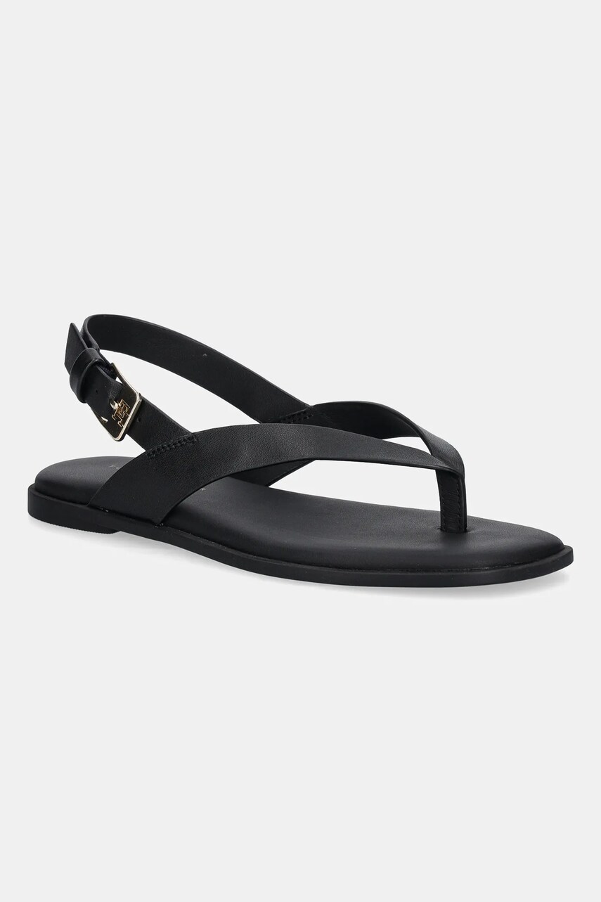 Levně Kožené sandály Tommy Hilfiger COLOR BLOCK THONG FLAT SANDAL dámské, černá barva, FW0FW08883