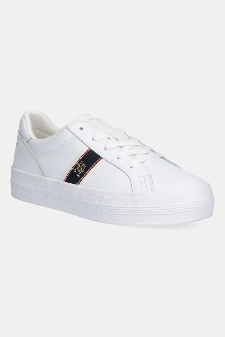 Levně Kožené tenisky Tommy Hilfiger VULC WEBBING SNEAKER dámské, bílá barva, FW0FW08903