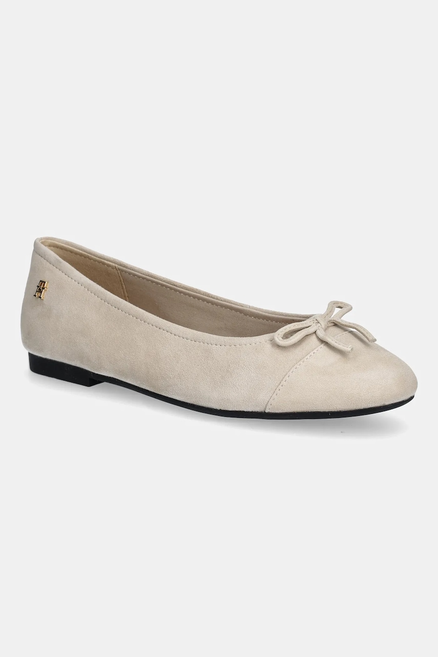 Levně Semišové baleríny Tommy Hilfiger TOE CAP SUEDE BALLERINA béžová barva, FW0FW08909