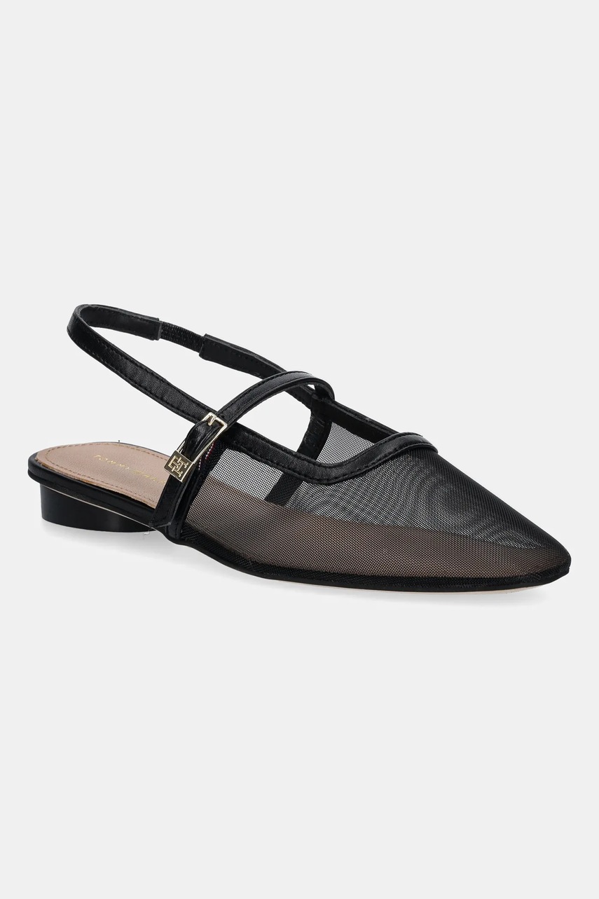 Levně Baleríny Tommy Hilfiger MESH ROUND HEEL BALLERINA černá barva, s odkrytou patou, FW0FW08962