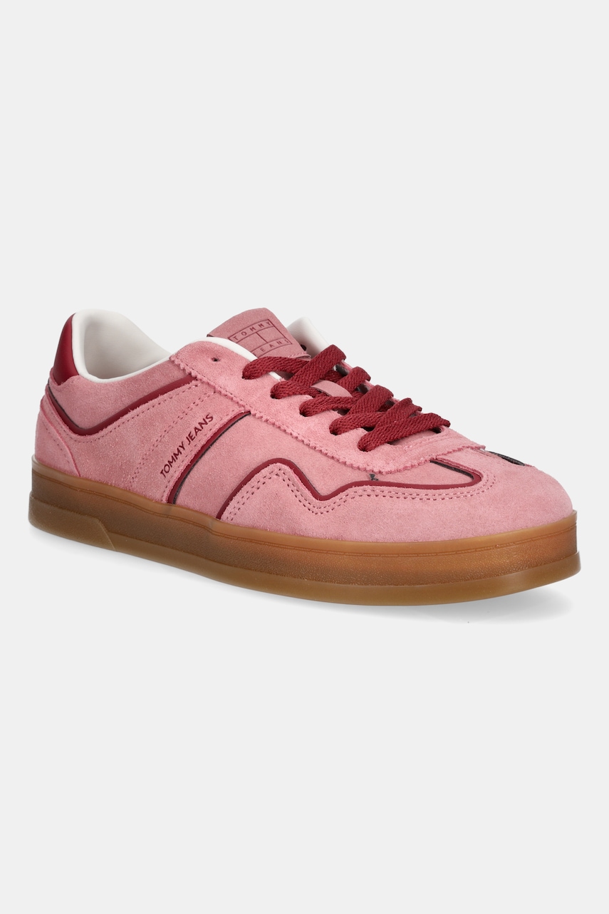 Tommy Jeans sneakers din piele intoarsă THE GREENWICH culoarea roz, EN0EN02806