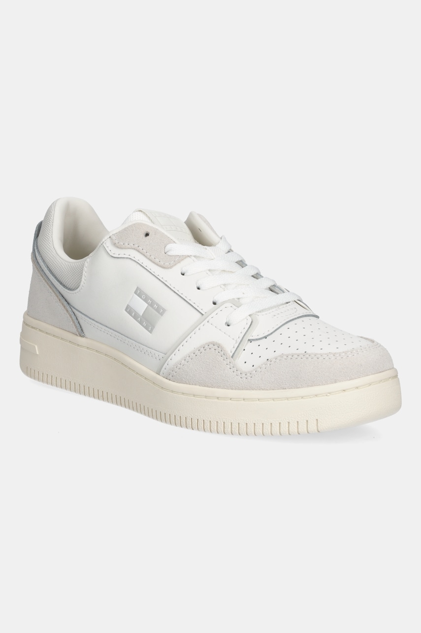 Levně Kožené tenisky Tommy Jeans TJW RETRO BASKET SNEAKER dámské, bílá barva, EN0EN02818