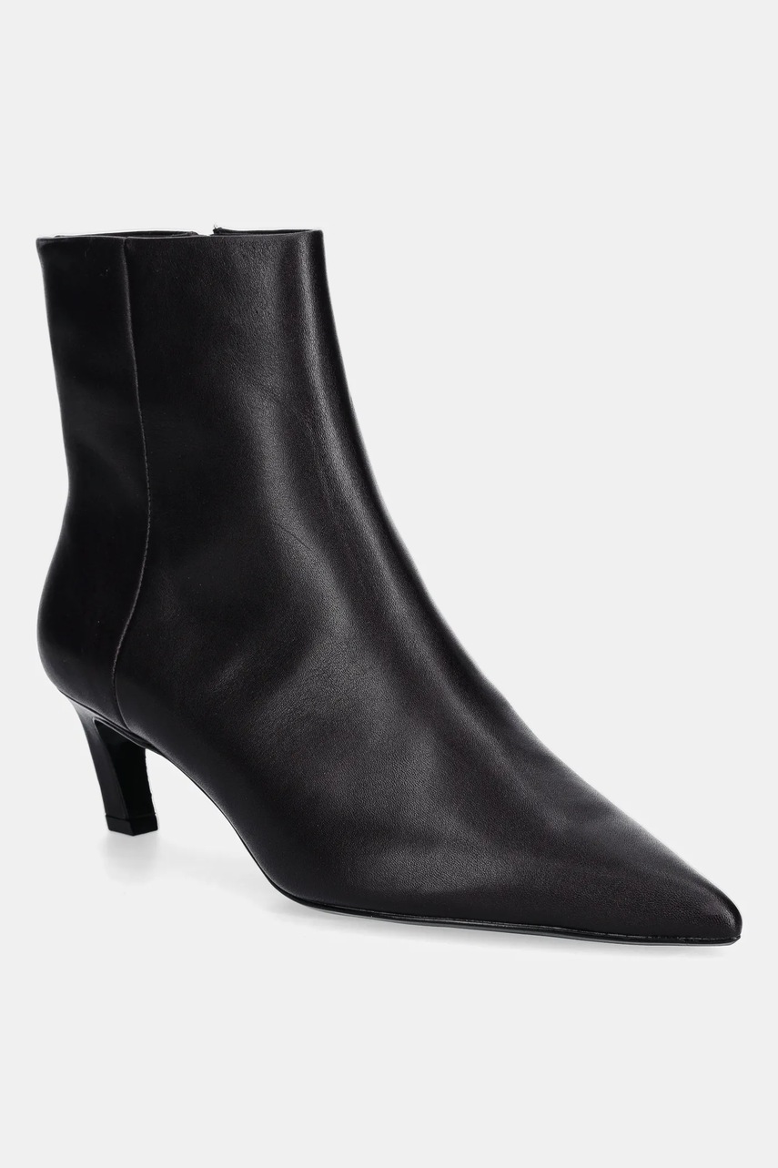 Levně Kožené kotníkové boty Calvin Klein ESS KITTEN HEEL ANKLE BOOT hnědá barva, na podpatku, HW0HW02586