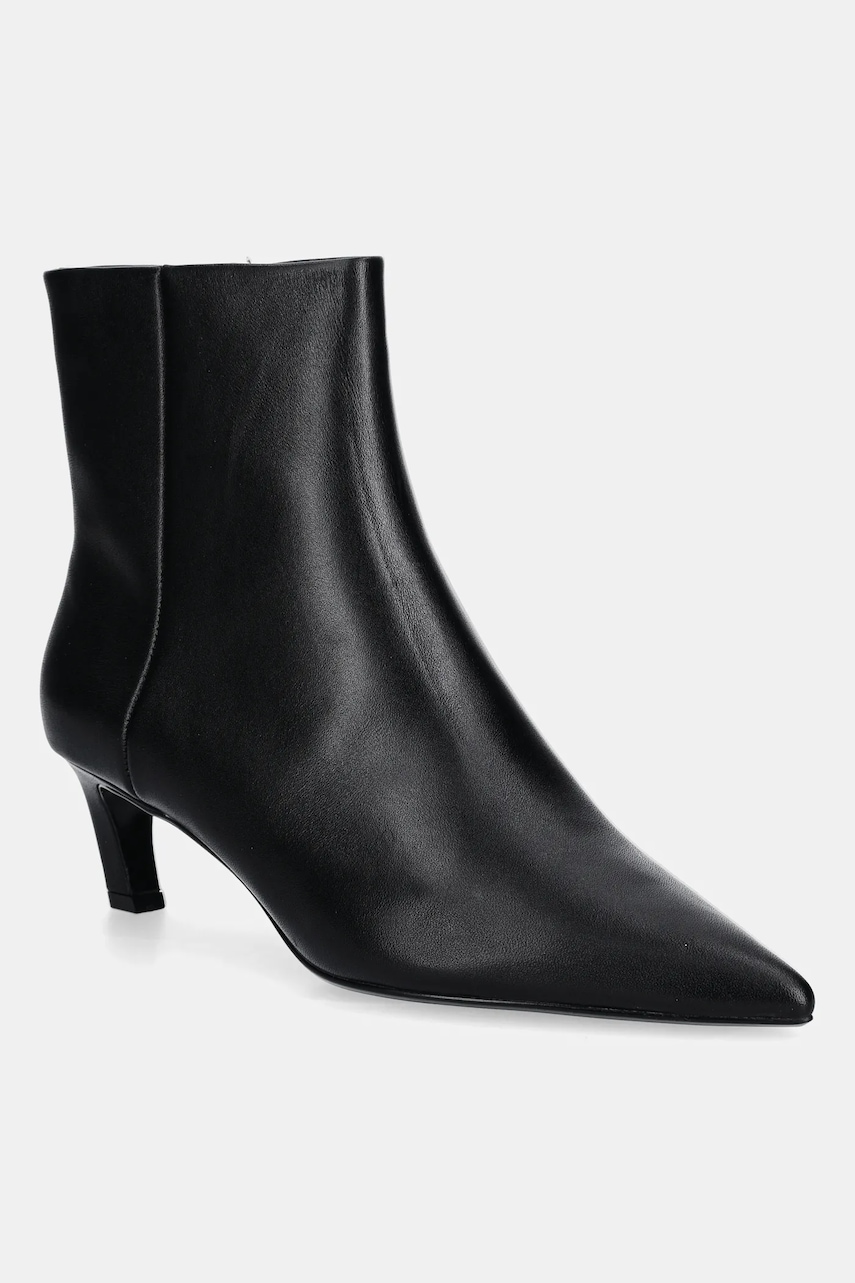 Levně Kožené kotníkové boty Calvin Klein ESS KITTEN HEEL ANKLE BOOT černá barva, na podpatku, HW0HW02586