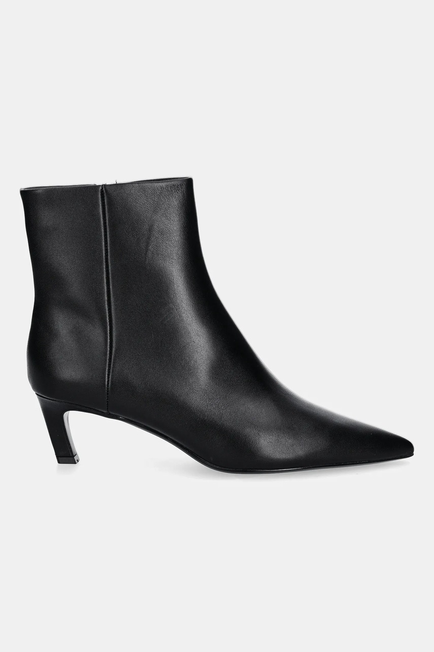 Кожаные полусапожки Calvin Klein ESS KITTEN HEEL ANKLE BOOT цвет чёрный на шпильке HW0HW02586