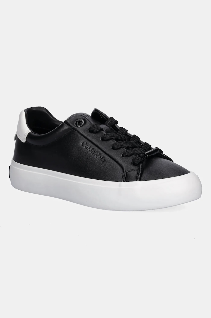 Levně Kožené tenisky Calvin Klein LACE-UP SNEAKER LTH CK dámské, černá barva, HW0HW02673