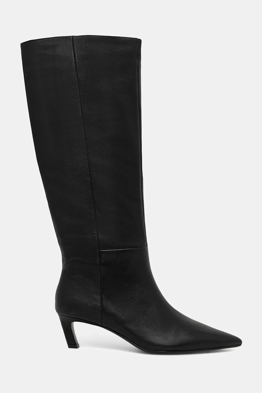 Кожаные сапоги Calvin Klein ESS KITTEN HEEL LONG BOOTS цвет чёрный на шпильке HW0HW02690