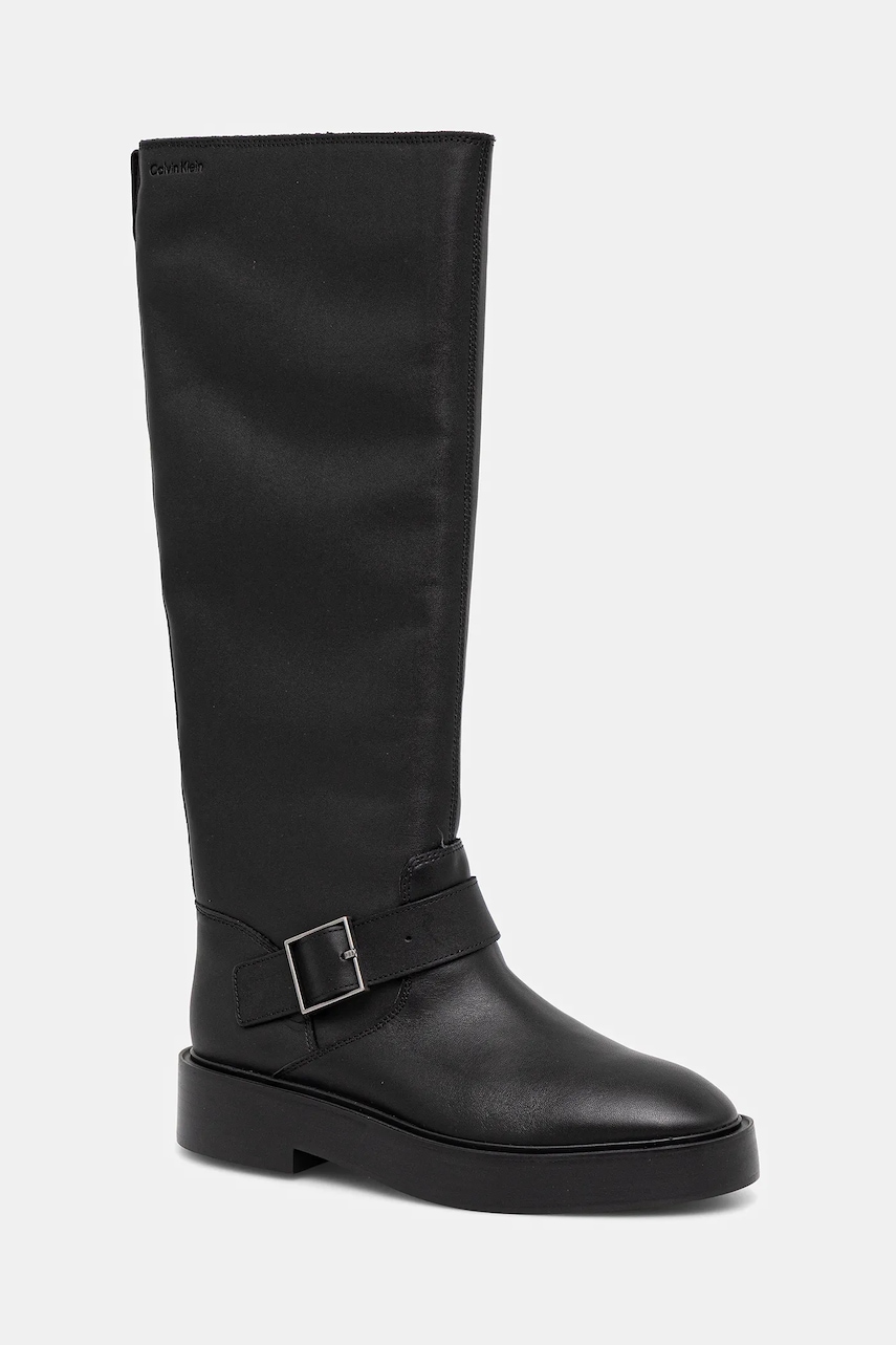 

Кожени ботуши Calvin Klein CONCAVE WELT UKT BIKER PB в черно с равна подметка YW0YW01972, Черен