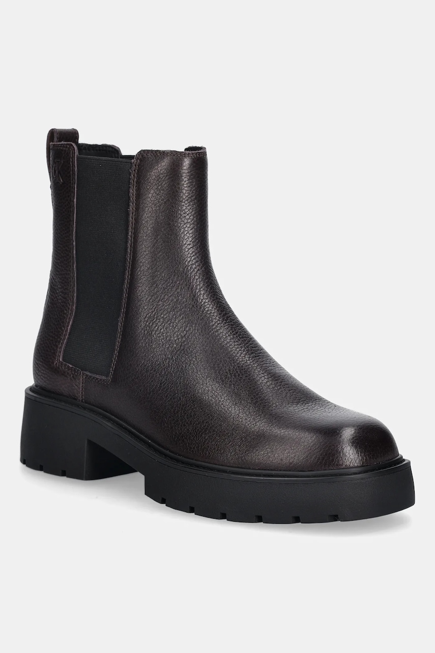 Levně Kožené kotníkové boty Calvin Klein CHUNKY CHELSEA BOOT LTH vínová barva, na plochém podpatku, YW0YW02072