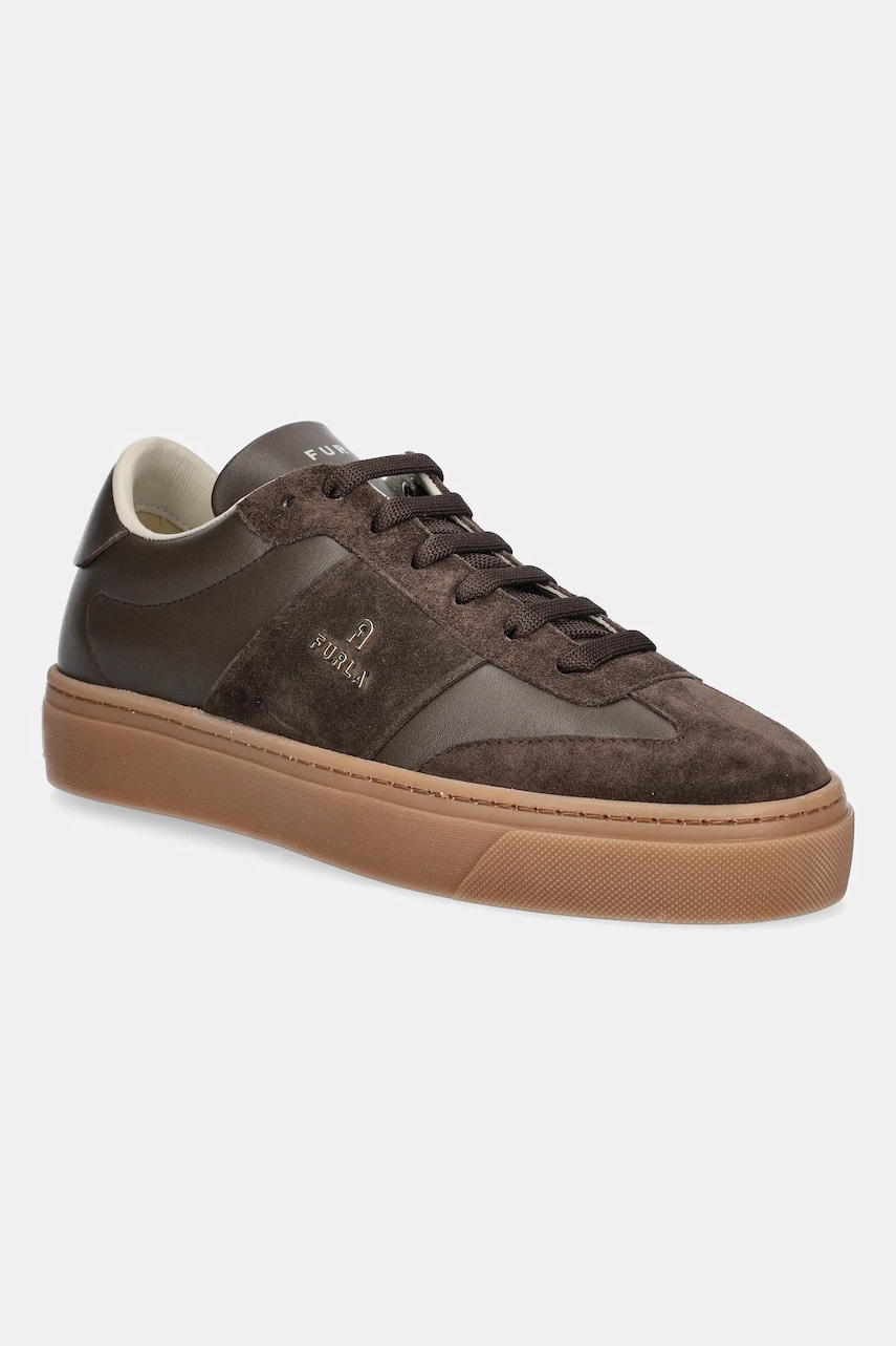 Levně Kožené tenisky Furla Enjoy Lace-Up Sneaker dámské, hnědá barva, YI79ENJ BX3712 2566S