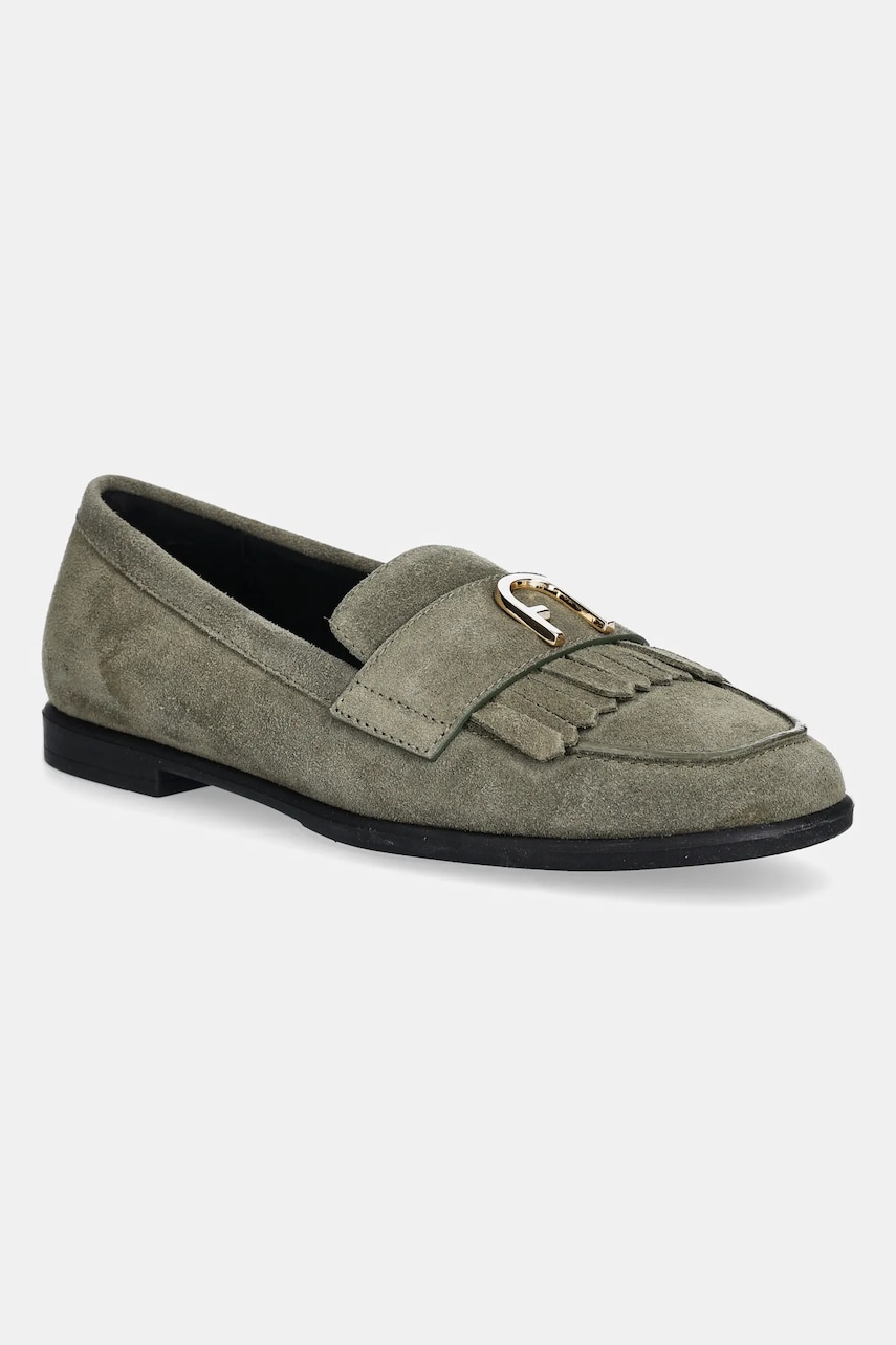 Furla mocasini din piele întoarsă Chic Loafer culoarea verde, cu toc plat, YJ74HIC Y61000 2810S