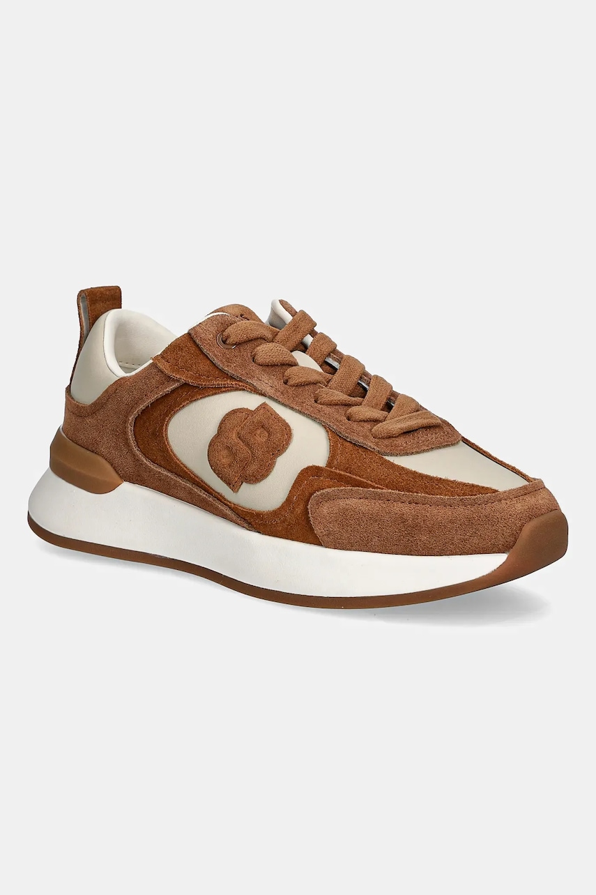 BOSS sneakers din piele întoarsă B Icon culoarea maro, 50548288