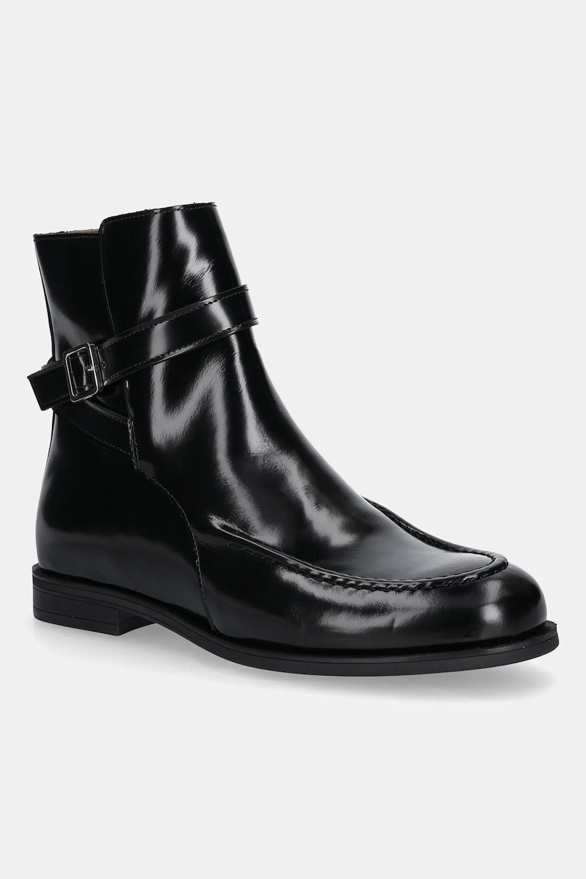 BOSS cizme de piele Lycia culoarea negru, cu toc plat, 50548582
