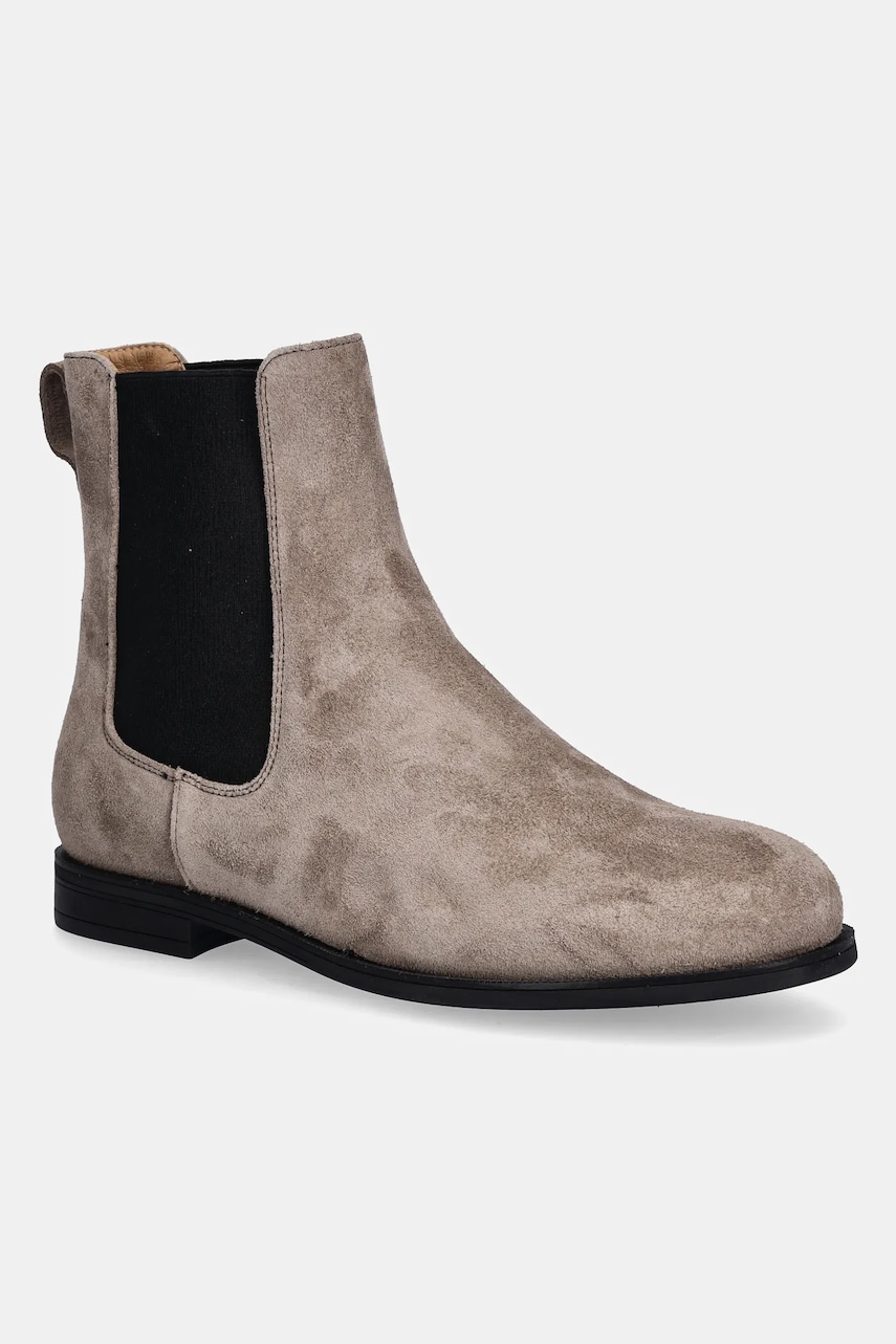 BOSS botine din piele întoarsă Lycia culoarea maro, cu toc plat, 50548594