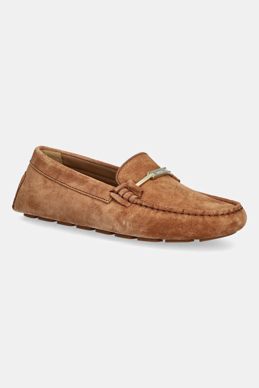 BOSS mocasini din piele intoarsa Roxanne culoarea maro, cu toc plat, 50548657