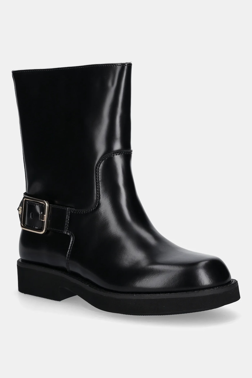 BOSS cizme de piele Eleri culoarea negru, cu toc plat, 50548759