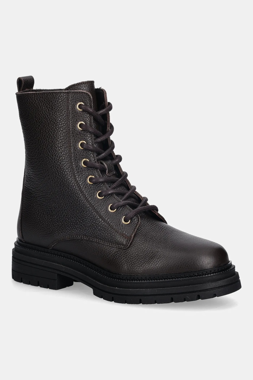 Levně Kožené workery Tommy Hilfiger TH PLAQUE PEBBLE LACE BOOT dámské, hnědá barva, na platformě, lehce zateplené, FW0FW08767