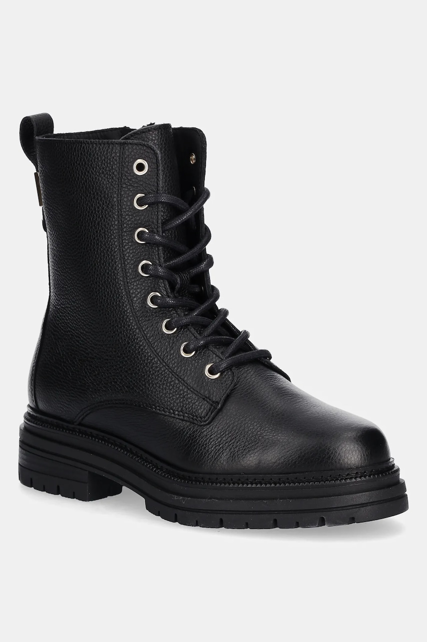 Levně Kožené workery Tommy Hilfiger TH PLAQUE PEBBLE LACE BOOT dámské, černá barva, na platformě, lehce zateplené, FW0FW08767