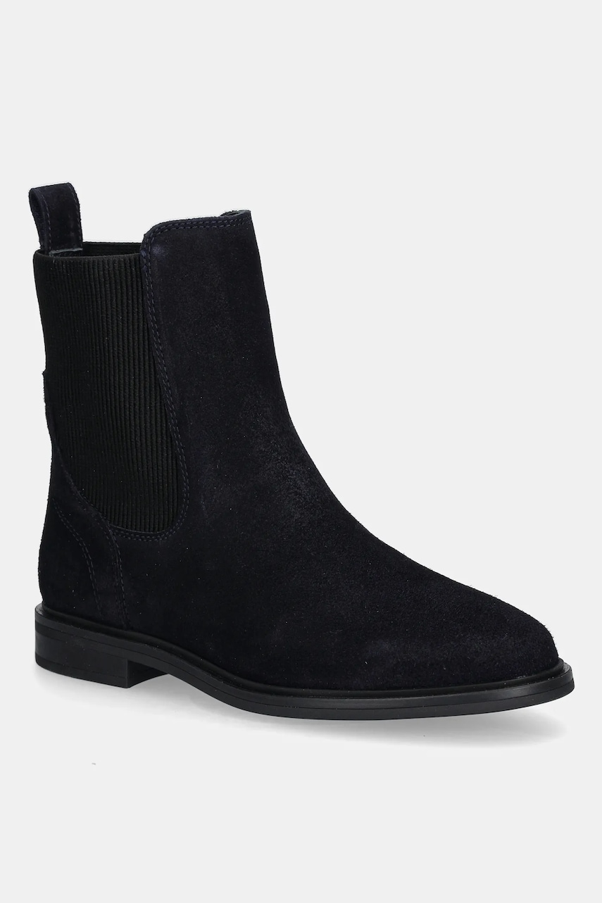 Levně Semišové kotníkové boty Tommy Hilfiger FLAG SUEDE CHELSEA BOOT dámské, tmavomodrá barva, na plochém podpatku, FW0FW08780