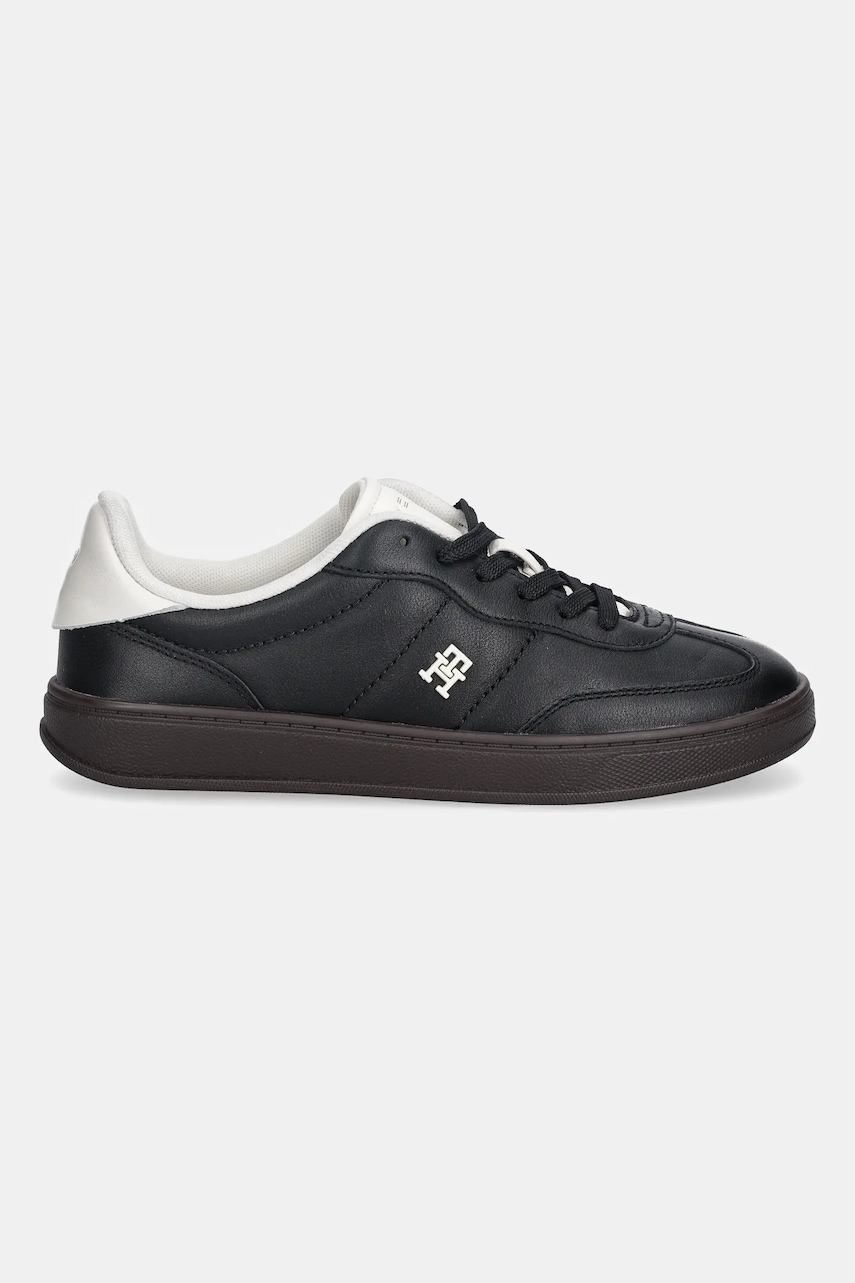 Кожаные кроссовки Tommy Hilfiger TH HERITAGE SNEAKER SHINY цвет чёрный FW0FW08823 Кожаные кроссовки Tommy Hilfiger TH HERITAGE SNEAKER SHINY цвет чёрный FW0FW08823