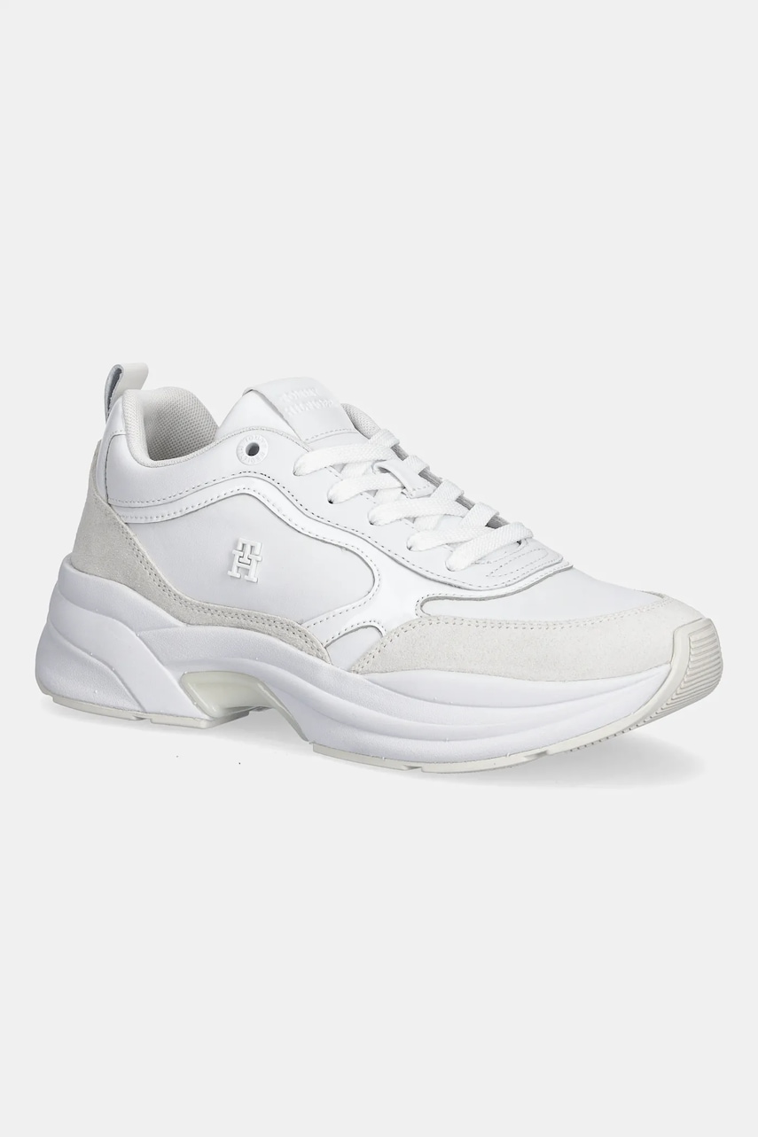 Levně Kožené tenisky Tommy Hilfiger TH CHUNKY RUNNER PATENT dámské, bílá barva, FW0FW08840