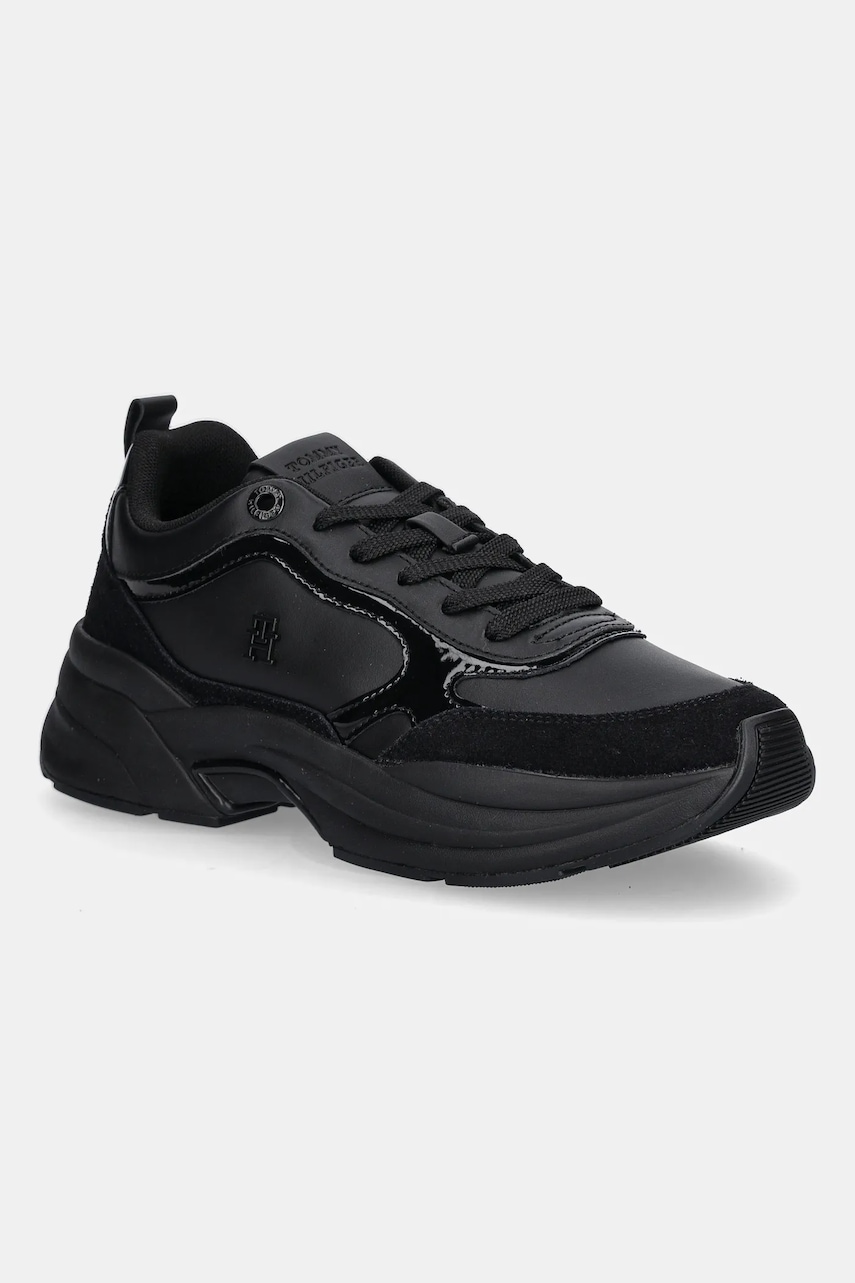 Levně Kožené tenisky Tommy Hilfiger TH CHUNKY RUNNER PATENT dámské, černá barva, FW0FW08840