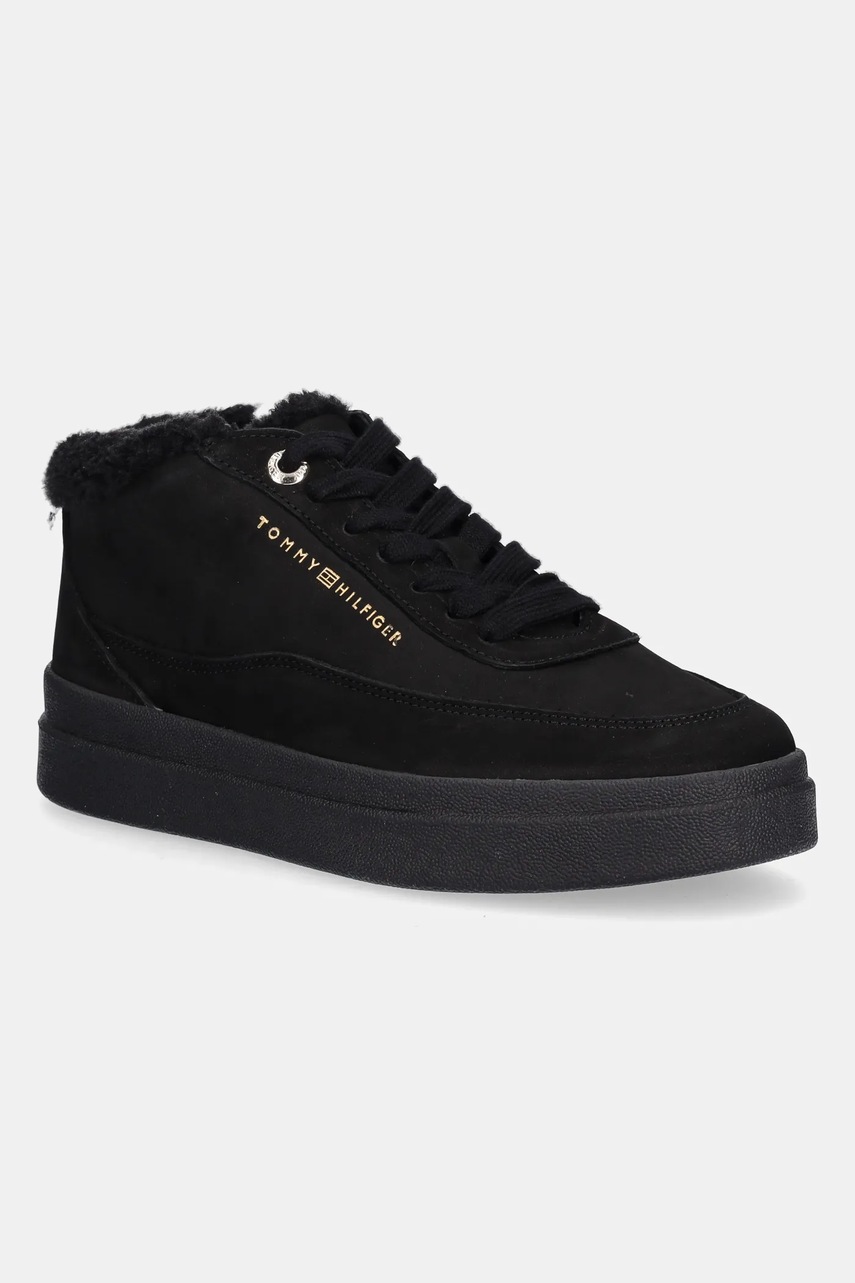 Levně Nubukové tenisky Tommy Hilfiger MODERN COURT SNEAKER MC WL dámské, černá barva, FW0FW09000