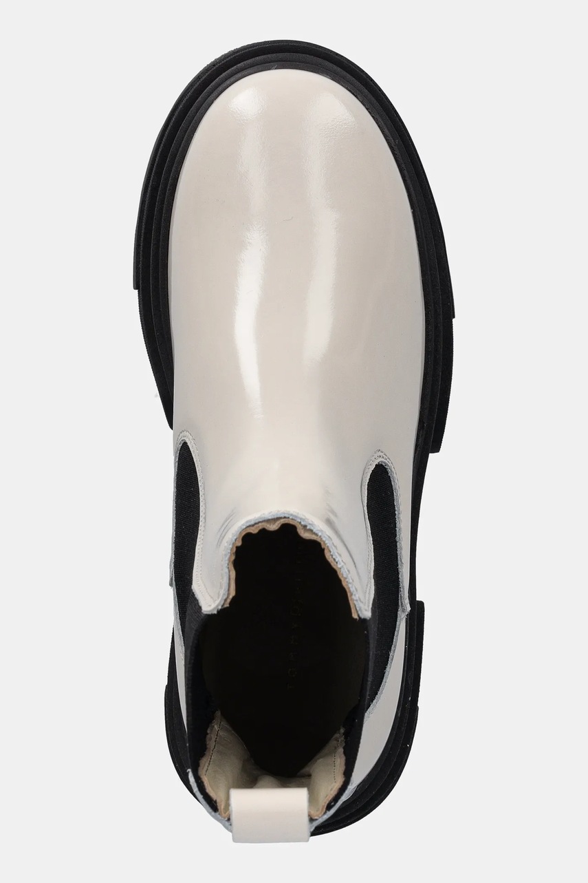 Δερμάτινες μπότες τσέλσι Tommy Hilfiger TH SHINY LEATHER CHELSEA γυναικεία, χρώμα: μπεζ, FW0FW09042 φωτογραφία