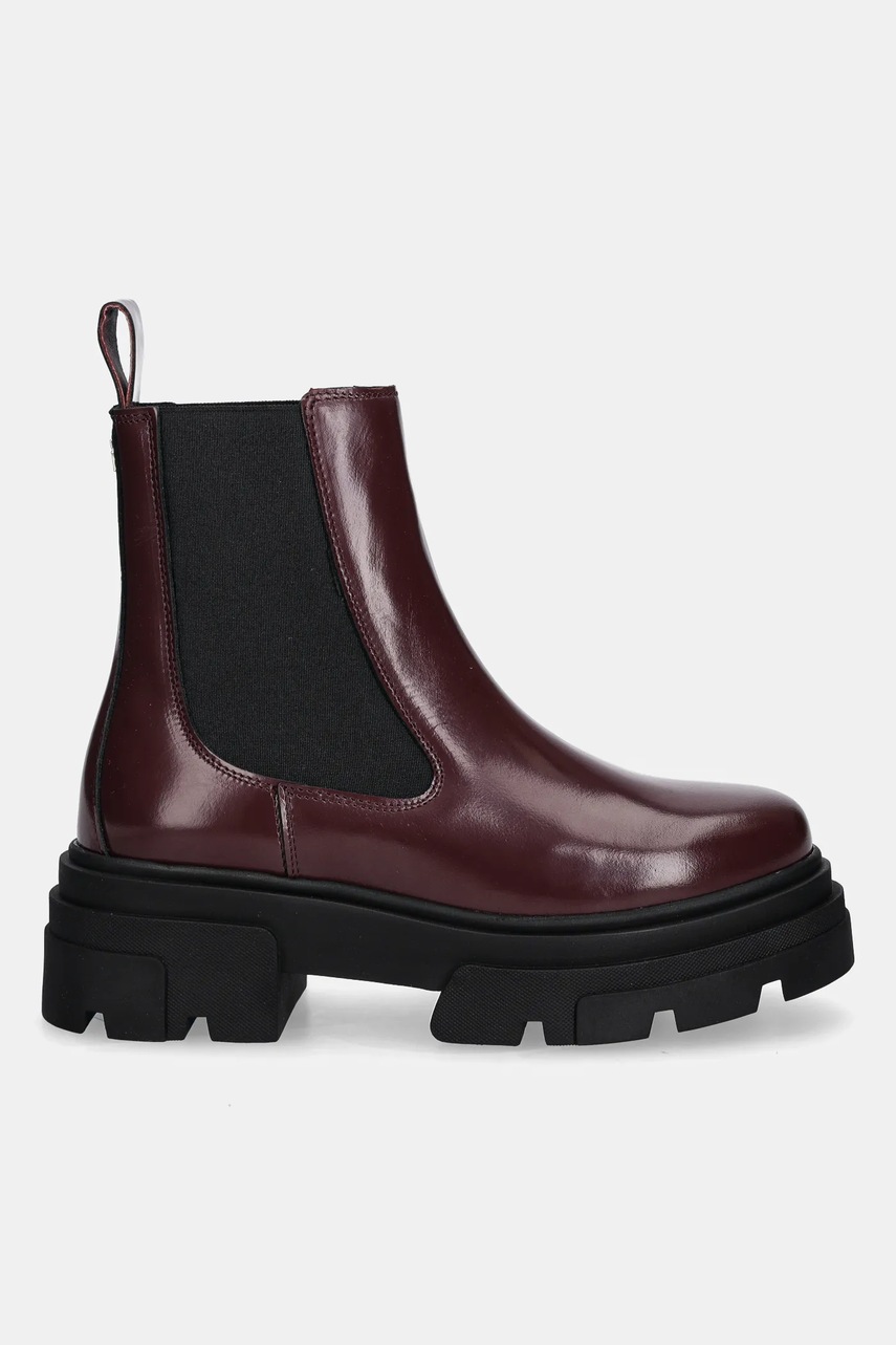 Δερμάτινες μπότες τσέλσι Tommy Hilfiger TH SHINY LEATHER CHELSEA γυναικεία, χρώμα: μπορντό, FW0FW09042 φωτογραφία