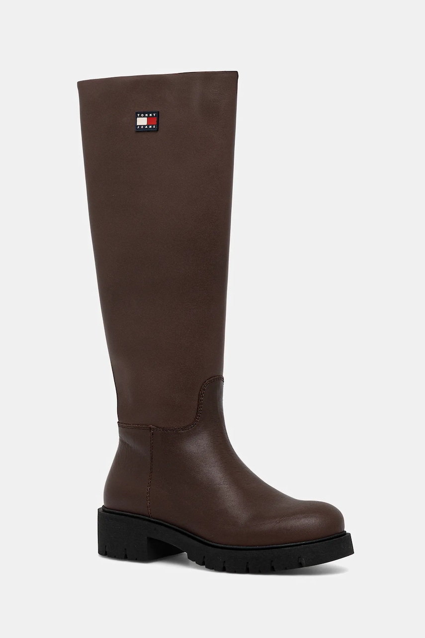 Tommy Jeans cizme TJW STRETCHY LONG SHAFT culoarea maro, cu toc plat, EN0EN02828