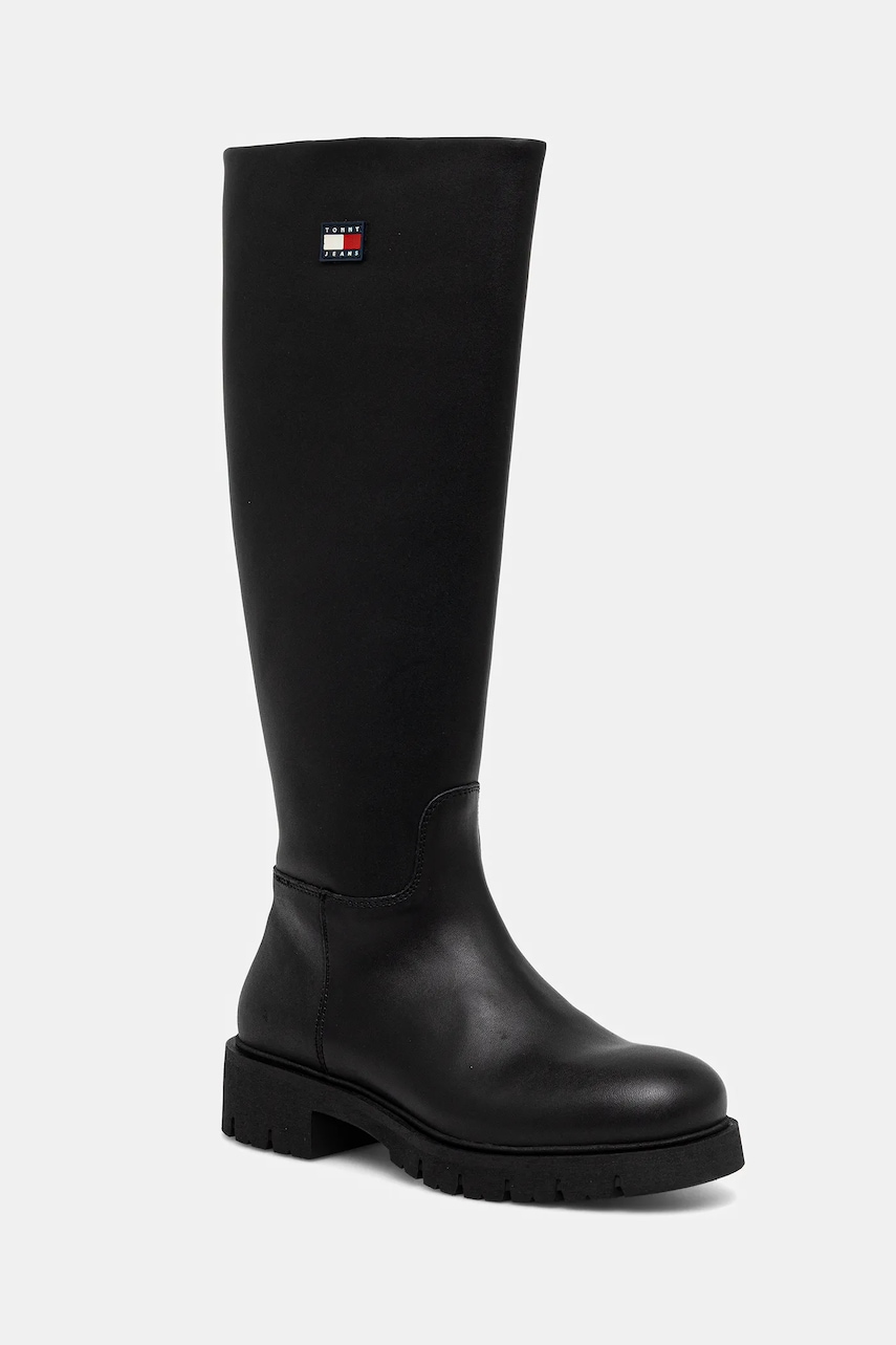 Tommy Jeans cizme TJW STRETCHY LONG SHAFT culoarea negru, cu toc plat, EN0EN02828