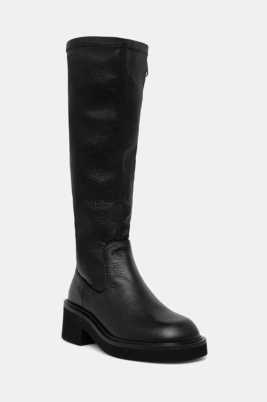 Tommy Jeans cizme TJW STRETCHY LONG BOOT culoarea negru, cu toc drept, EN0EN02851
