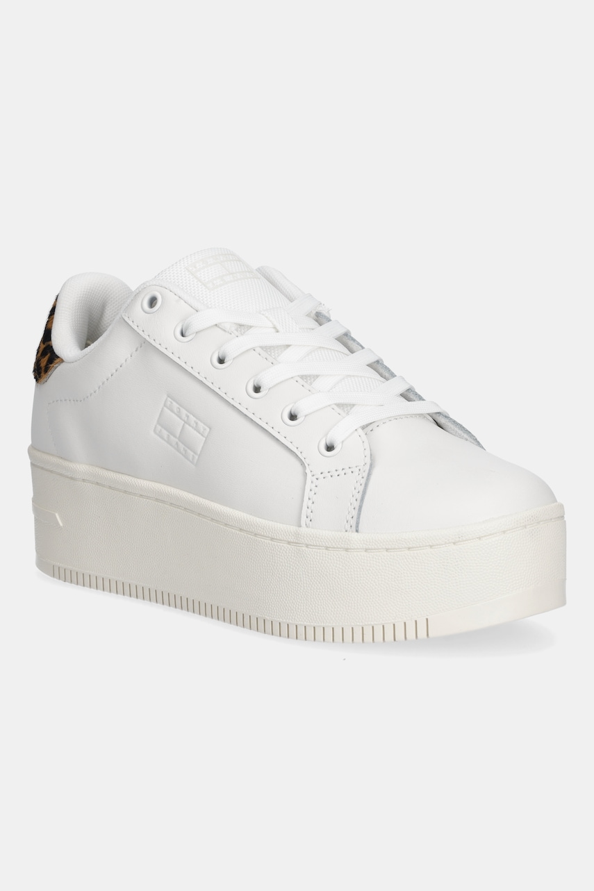 Tommy Jeans sneakers din piele TJW FLATFORM LEOPARD SNEAKER culoarea alb, EN0EN02930