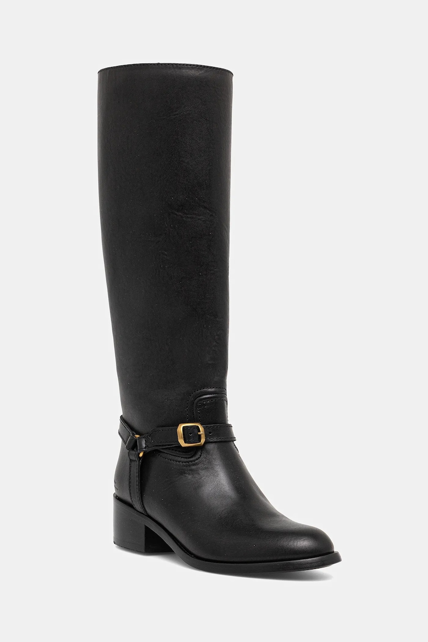 Levně Kožené kozačky Polo Ralph Lauren Riding Boot černá barva, na plochém podpatku, 818963422002