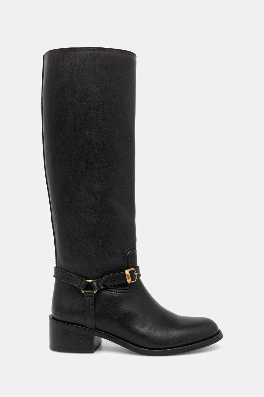 Кожаные сапоги Polo Ralph Lauren Riding Boot цвет чёрный на плоском ходу 818963422002
