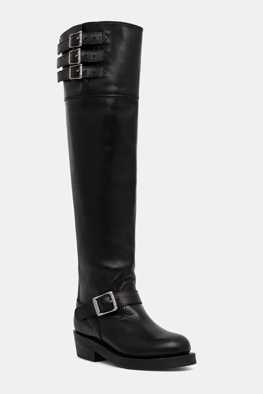 Levně Kožené kozačky Polo Ralph Lauren Biker Boot dámské, černá barva, na plochém podpatku, 818973063001