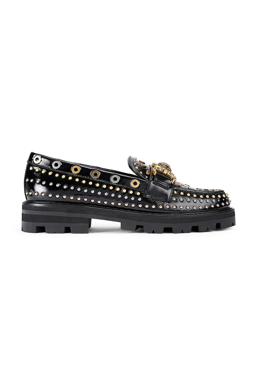Kurt Geiger London mocasini de piele Mansion Stud Loafer culoarea negru, cu toc plat, 4737405309