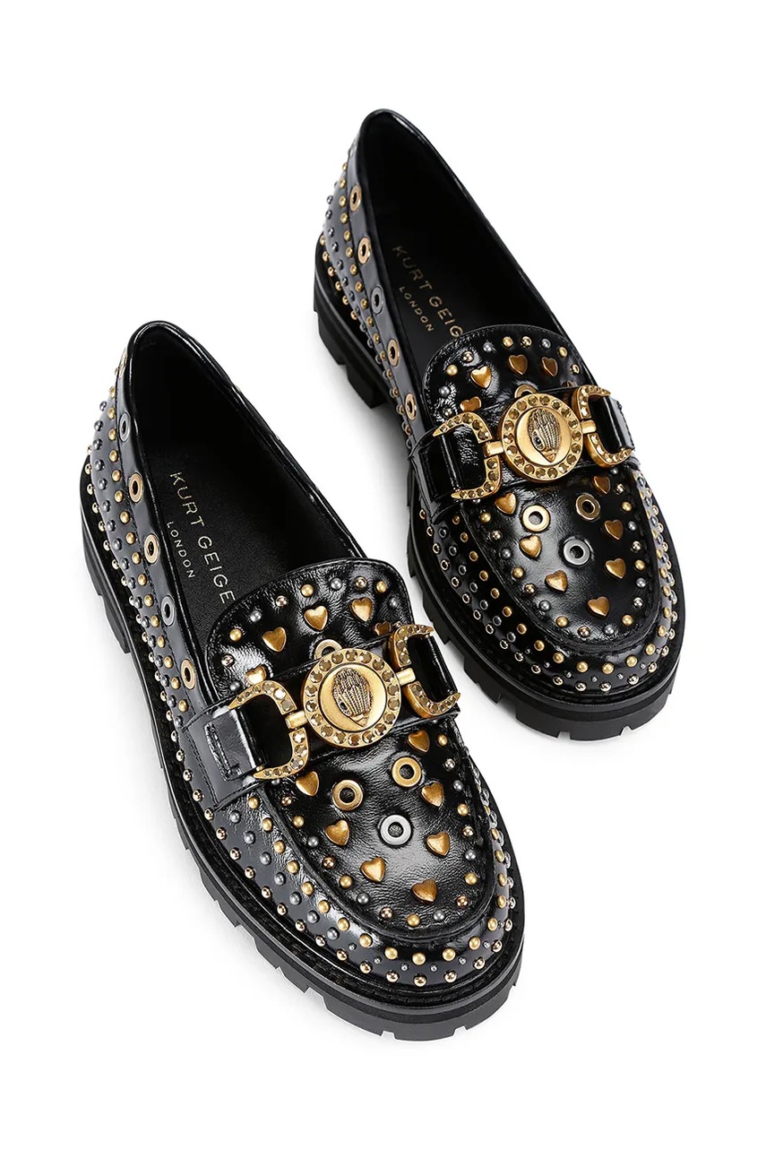 Кожаные мокасины Kurt Geiger London Mansion Stud Loafer цвет чёрный на плоском ходу 4737405309