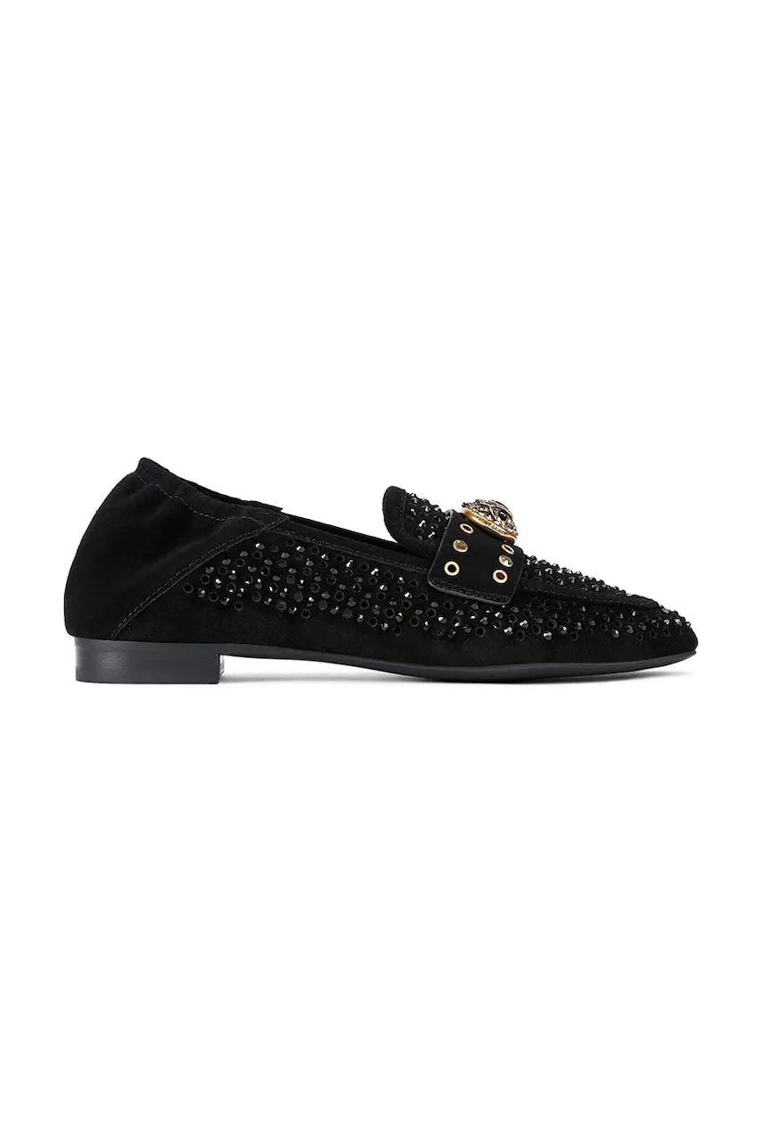 Kurt Geiger London mocasini din piele întoarsă Chelsea Crystal Loafer culoarea negru, cu toc plat, 4726709209
