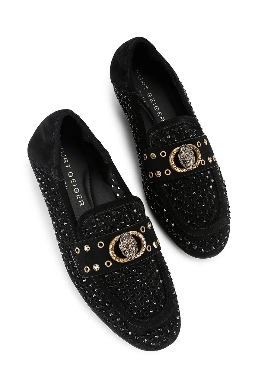 Замшевые мокасины Kurt Geiger London Chelsea Crystal Loafer цвет чёрный на плоском ходу 4726709209