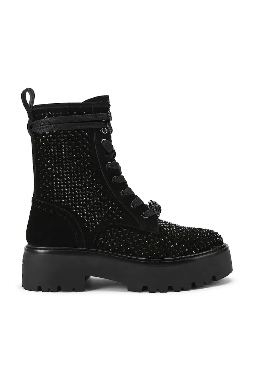 Kurt Geiger London bocanci din piele întoarsă Chelsea Perf Boot Drench culoarea negru, cu toc plat, 4747900209