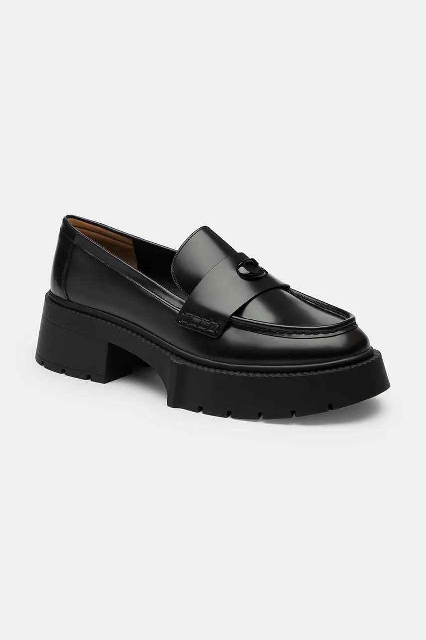 Кожаные мокасины Coach Leah Platform Leather Loafer цвет чёрный на платформе CZ382